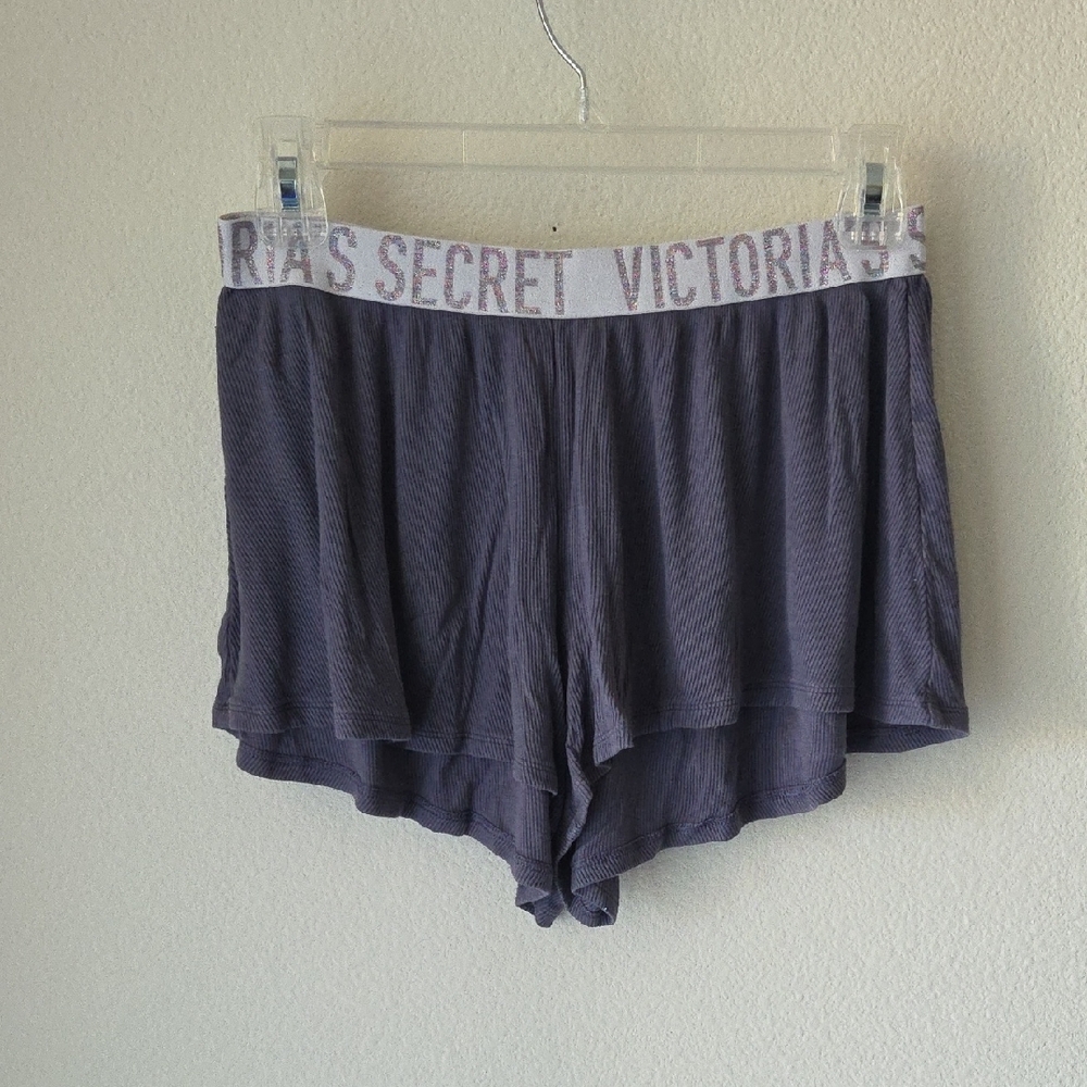 Victoria's Secret Dark Grey Purple Lounge Sleep Shorts Sz S Glitter Waistband